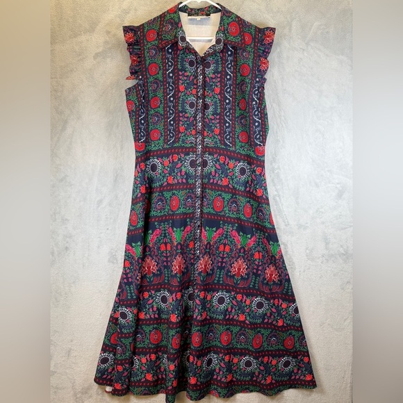 Dalia Macphee Dresses & Skirts - Dalia MacPhee Dress Size XL Multicolor Floral Midi Dress Ruffle Dainty Maxi